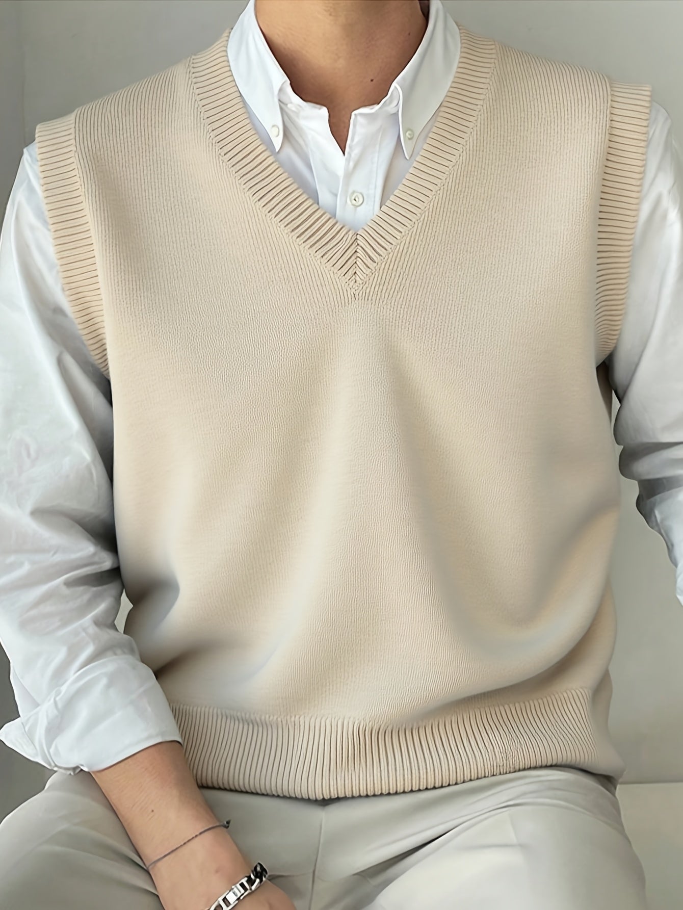 Men's Classic Sleeveless Sweater Vest Casual Pullover Cotton Top Wearing Tops for Outside School Dates