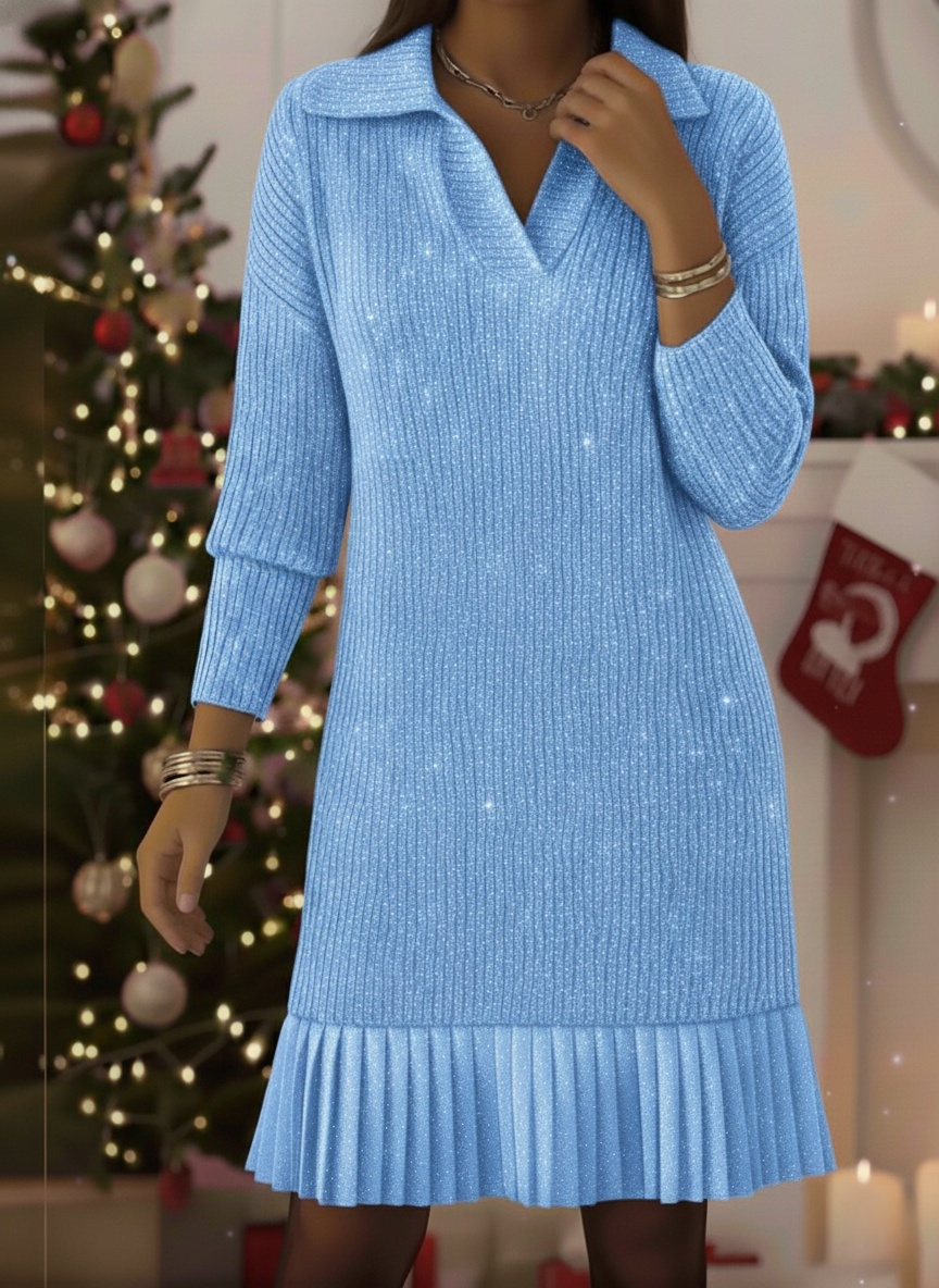 💝💝CLEARANCE SALE🔥Women's Elegant Polo Neck Shimmering Knit Dress