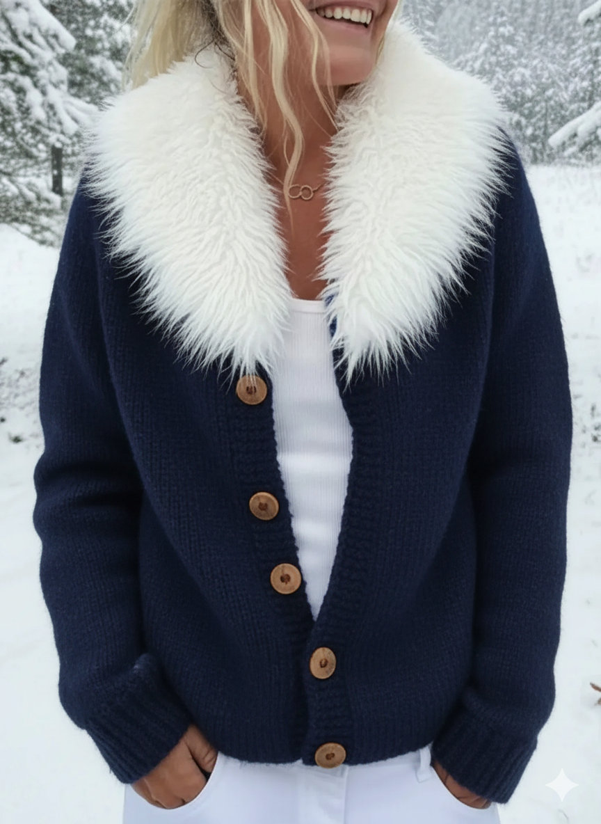 💝💝Women's Retro Fur Collar Knit Sweater Cardigan