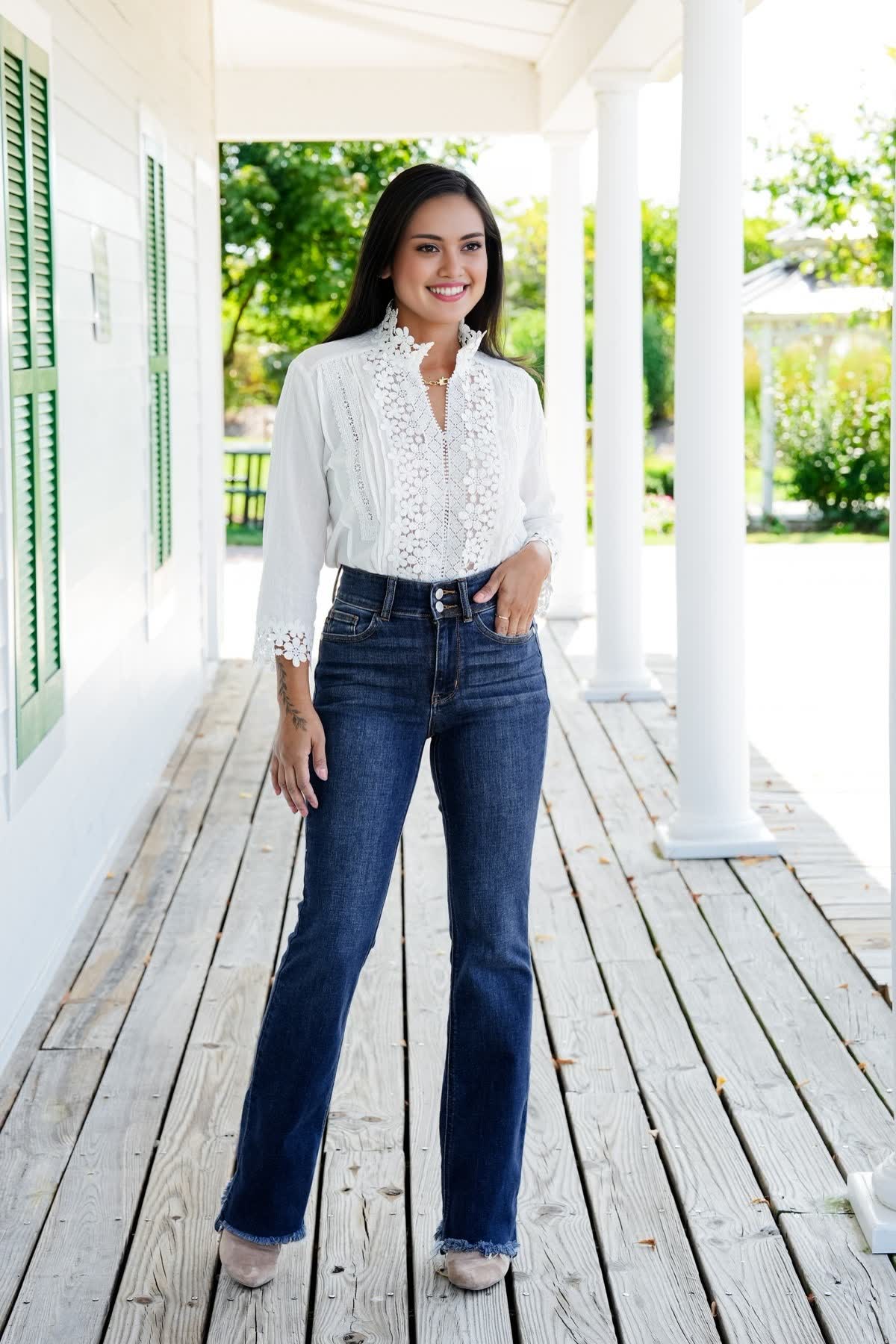 💝💝Vintage Double Button Frayed Hem Bootcut Jeans (Buy 2 Free Shipping)