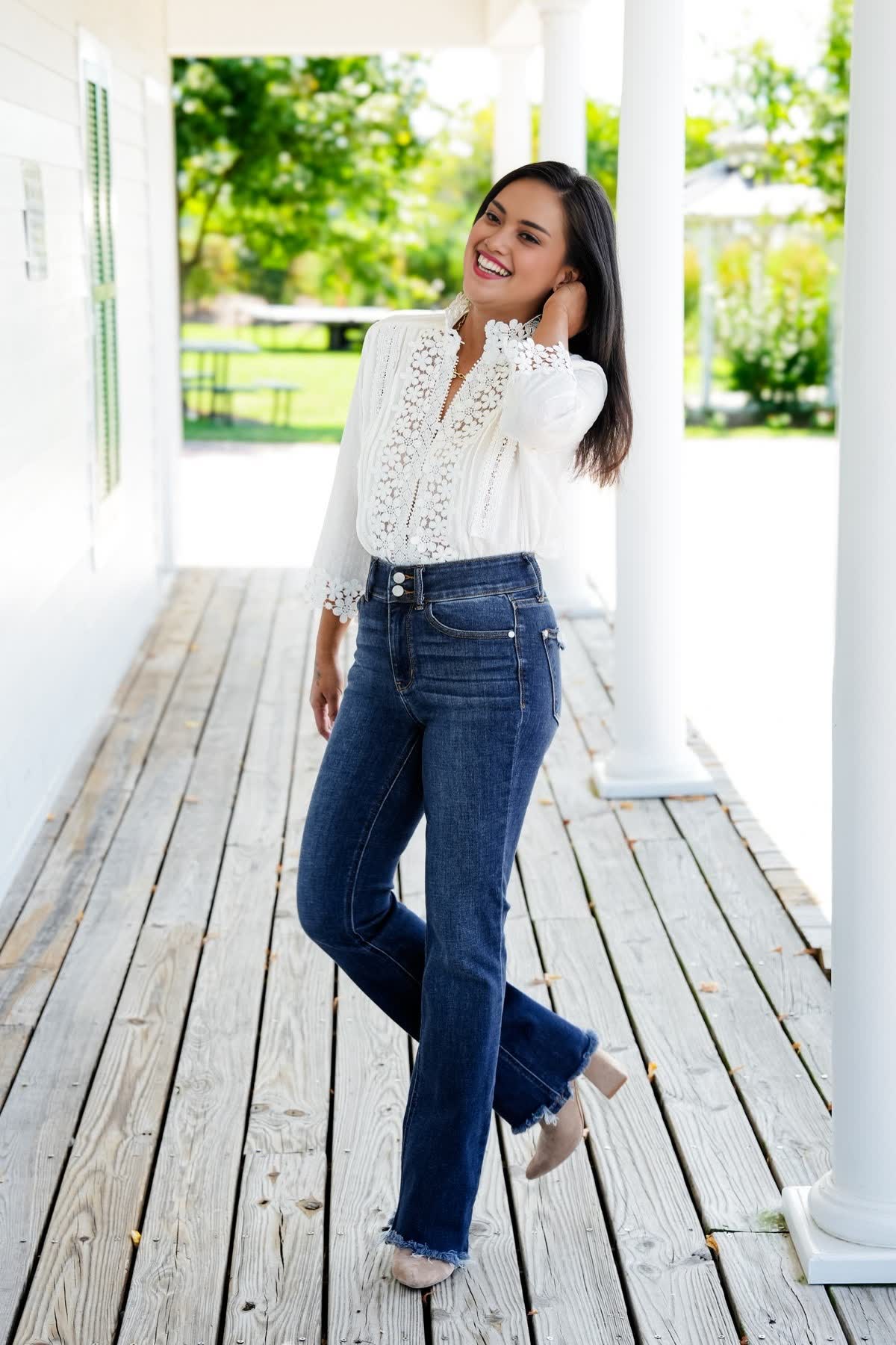 💝💝Vintage Double Button Frayed Hem Bootcut Jeans (Buy 2 Free Shipping)