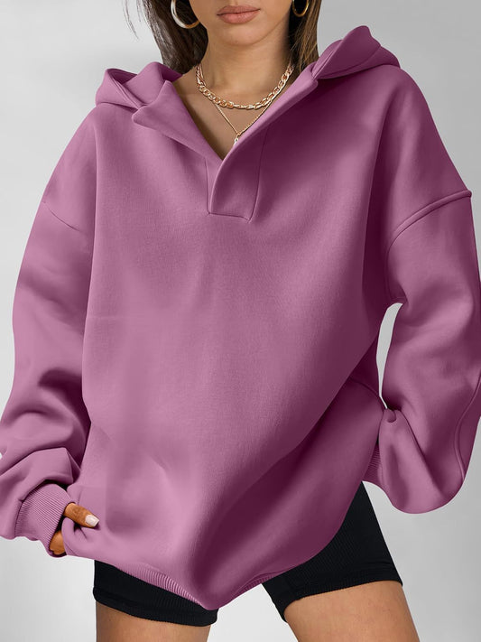 🔥 Women's sweatshirt, solid color long-sleeved hooded loose sweatshirt