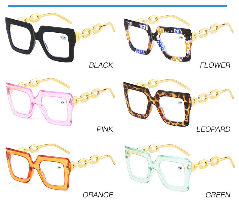 Lastday 70%OFF-Women’s Oversized Square Chain Reading Glasses(1set-6pcs)
