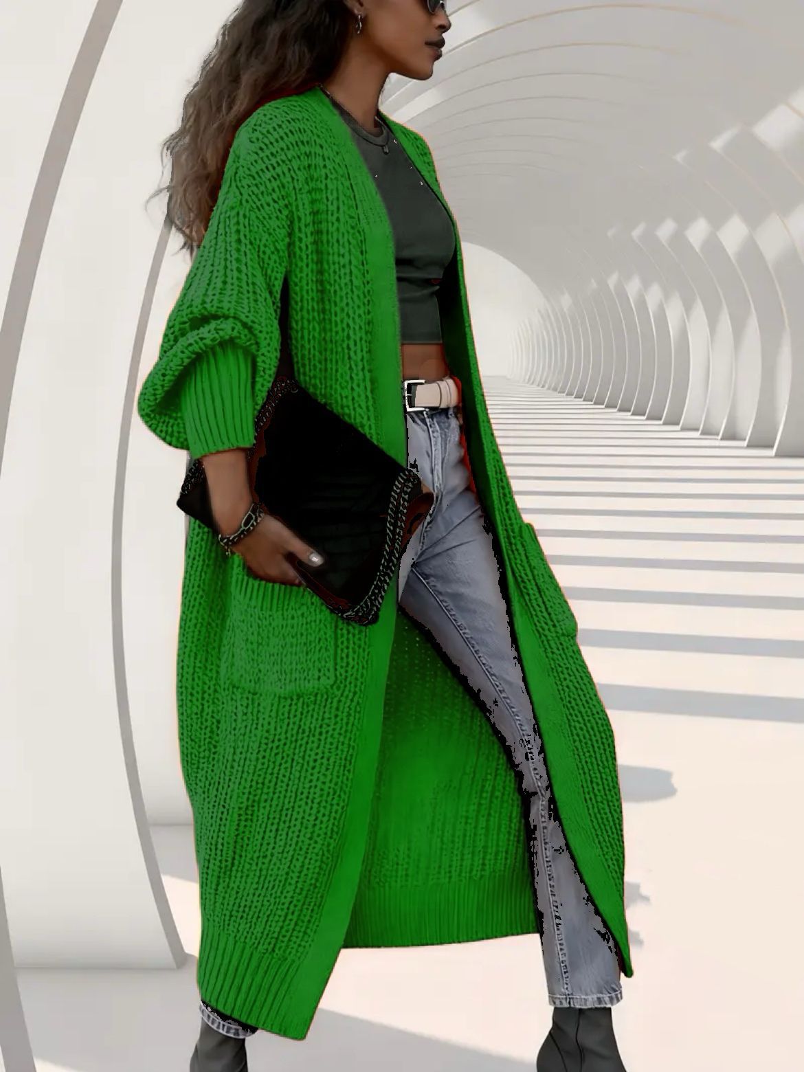 🔥✨Women's elegant knee-length cashmere blend knitted cardigan