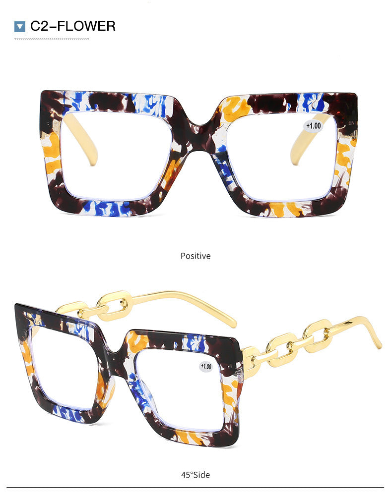 Lastday 70%OFF-Women’s Oversized Square Chain Reading Glasses(1set-6pcs)