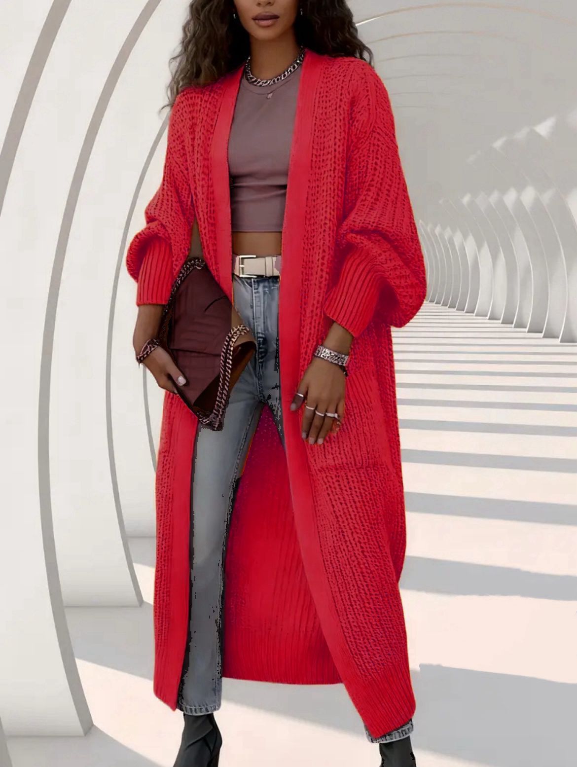 🔥✨Women's elegant knee-length cashmere blend knitted cardigan