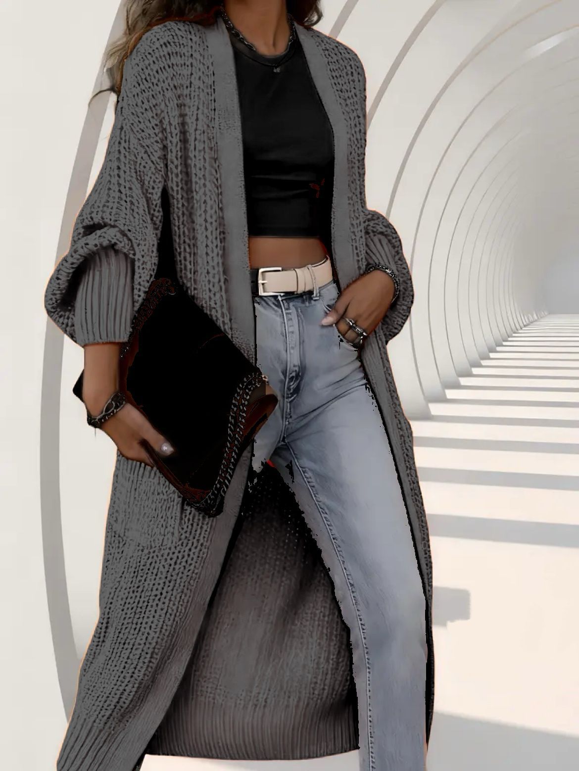 🔥✨Women's elegant knee-length cashmere blend knitted cardigan