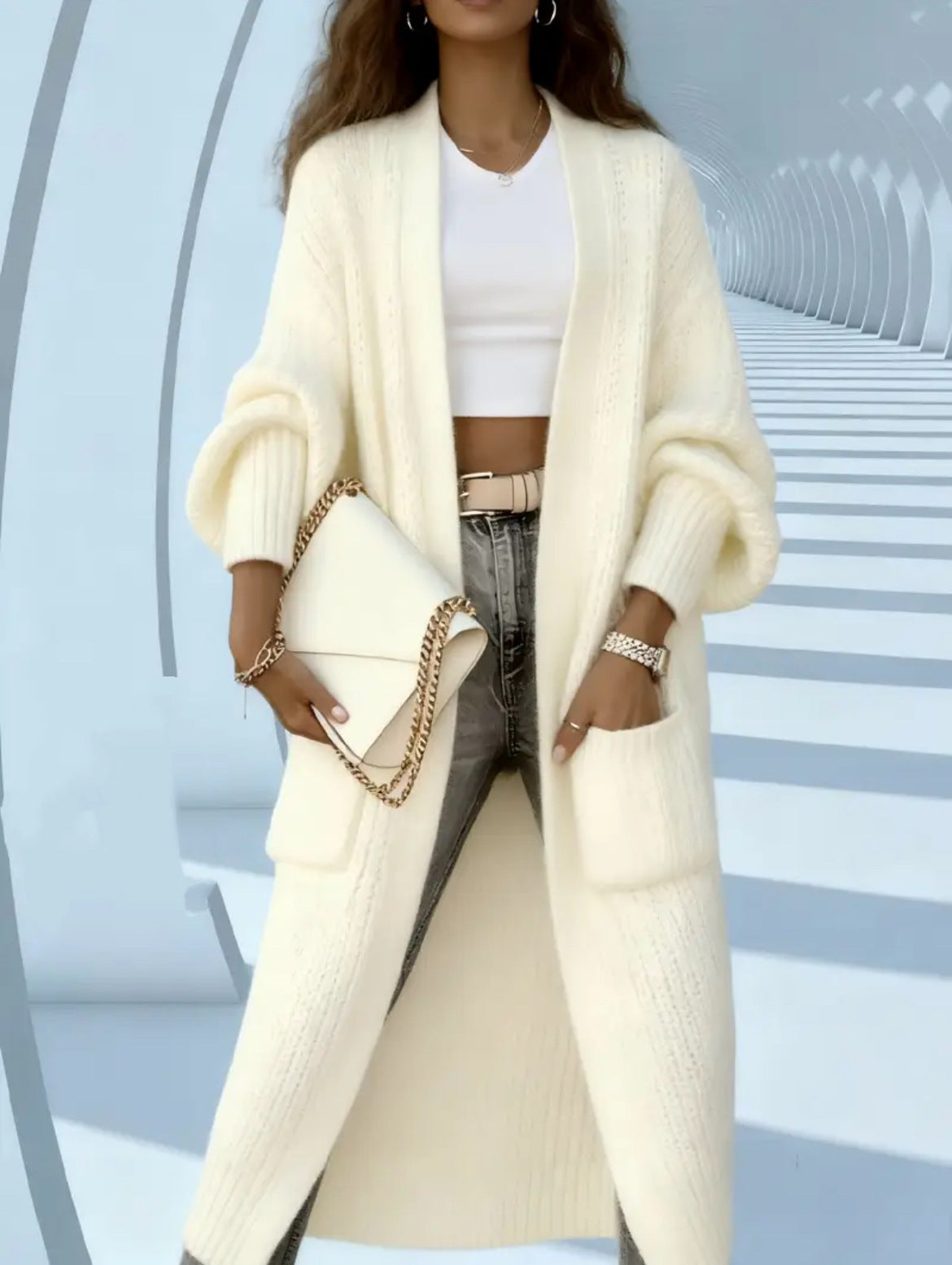 🔥✨Women's elegant knee-length cashmere blend knitted cardigan