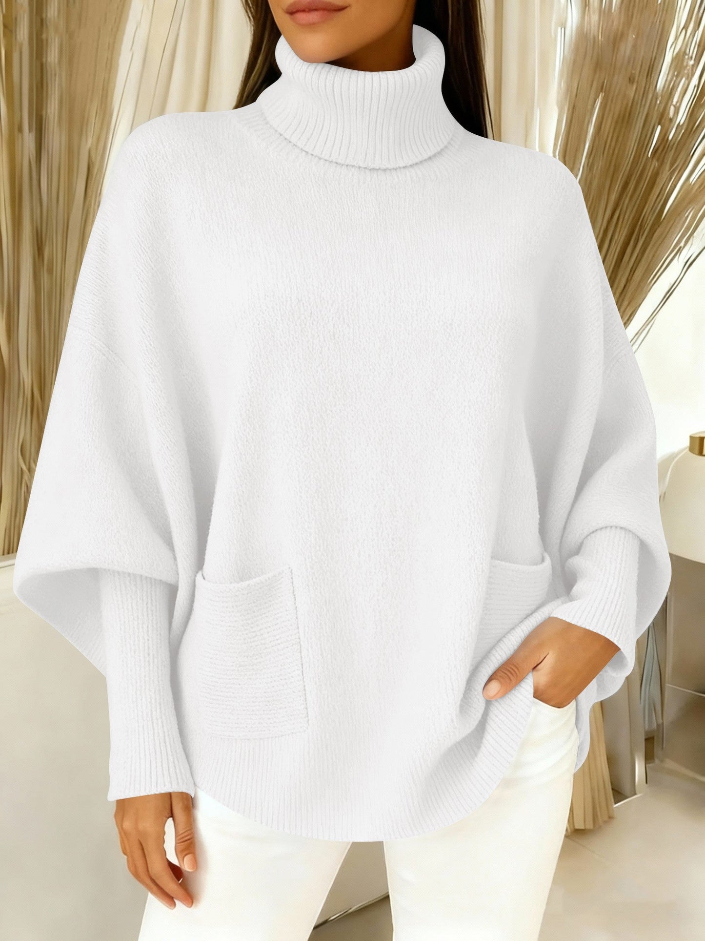 💝💝Women's fashionable casual solid-color high-neck sweater