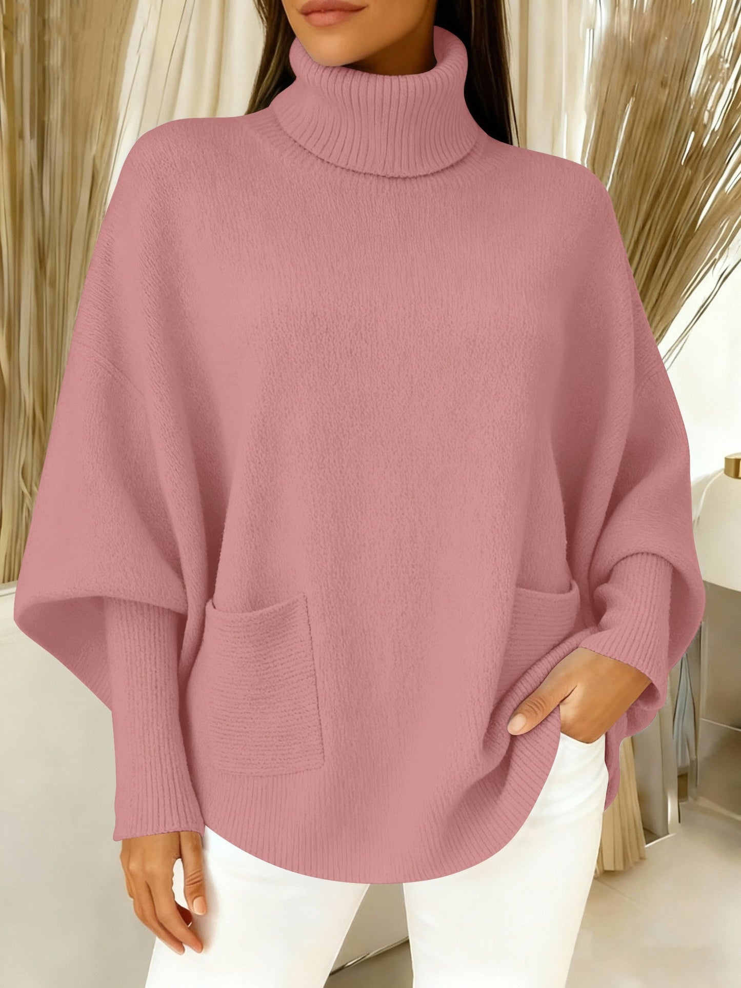 💝💝Women's fashionable casual solid-color high-neck sweater