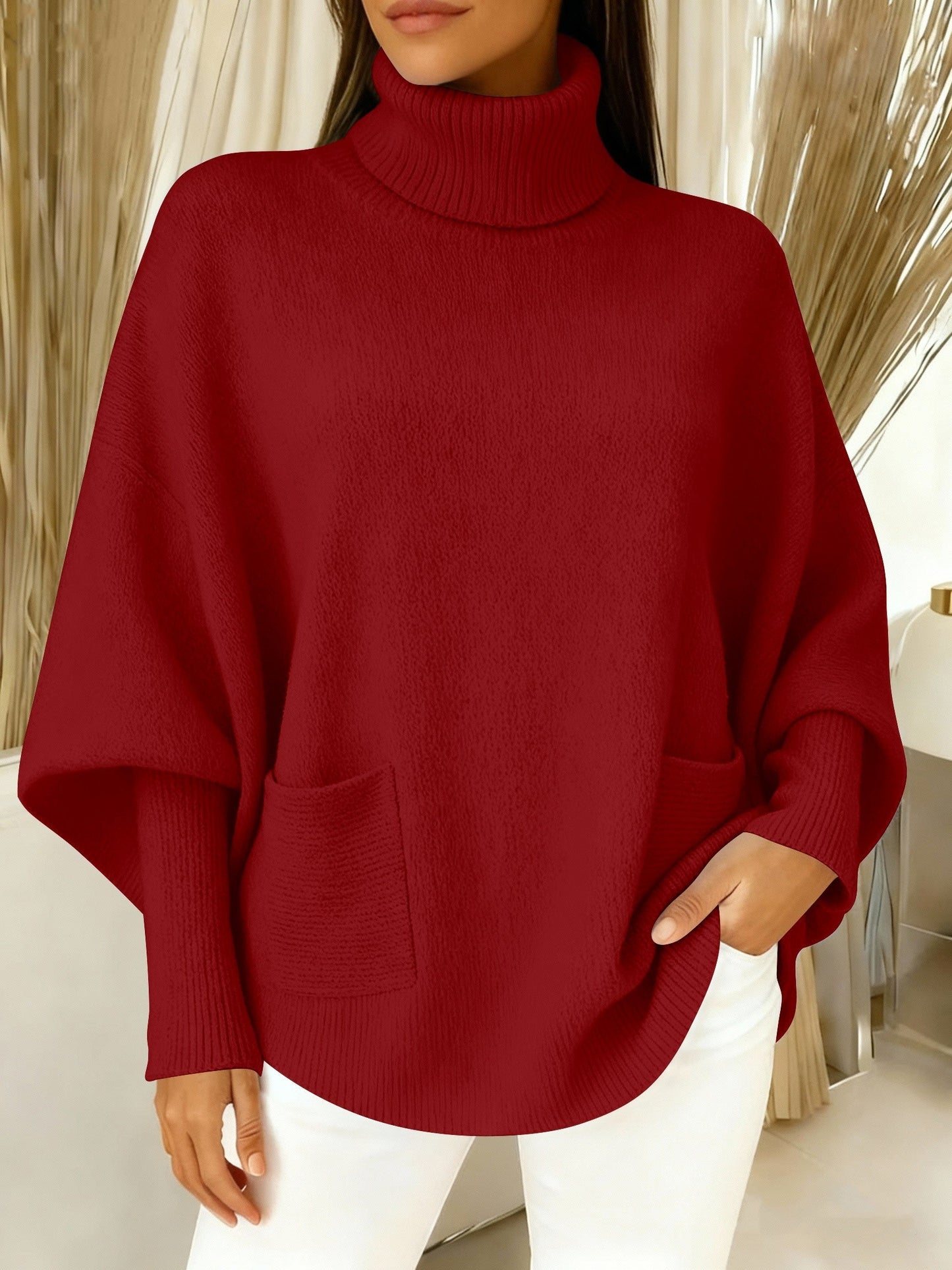 💝💝Women's fashionable casual solid-color high-neck sweater