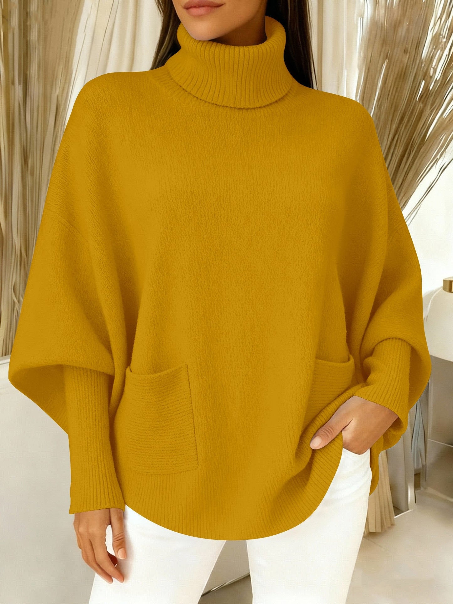 💝💝Women's fashionable casual solid-color high-neck sweater
