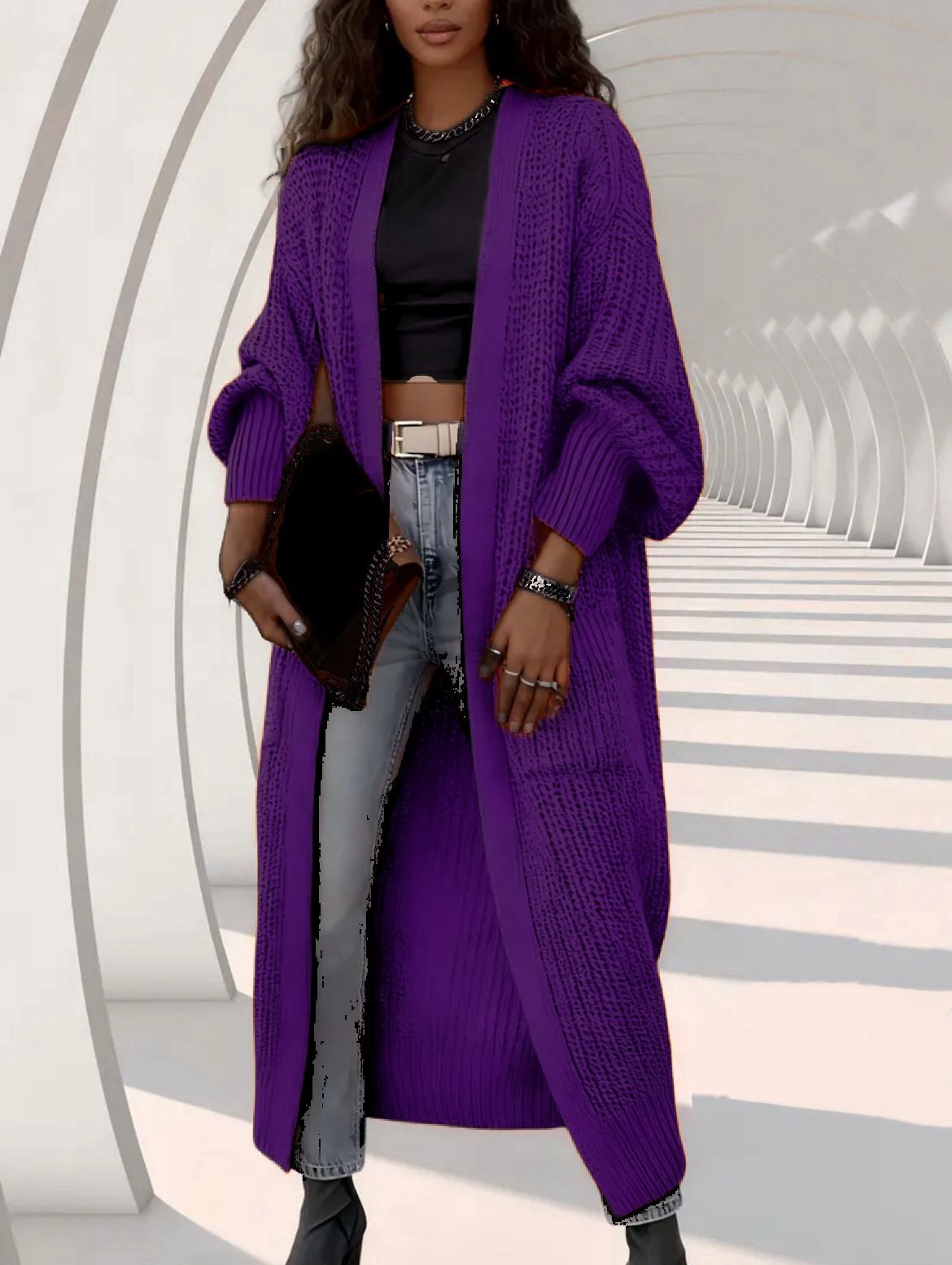 🔥✨Women's elegant knee-length cashmere blend knitted cardigan