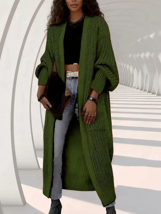 🔥✨Women's elegant knee-length cashmere blend knitted cardigan