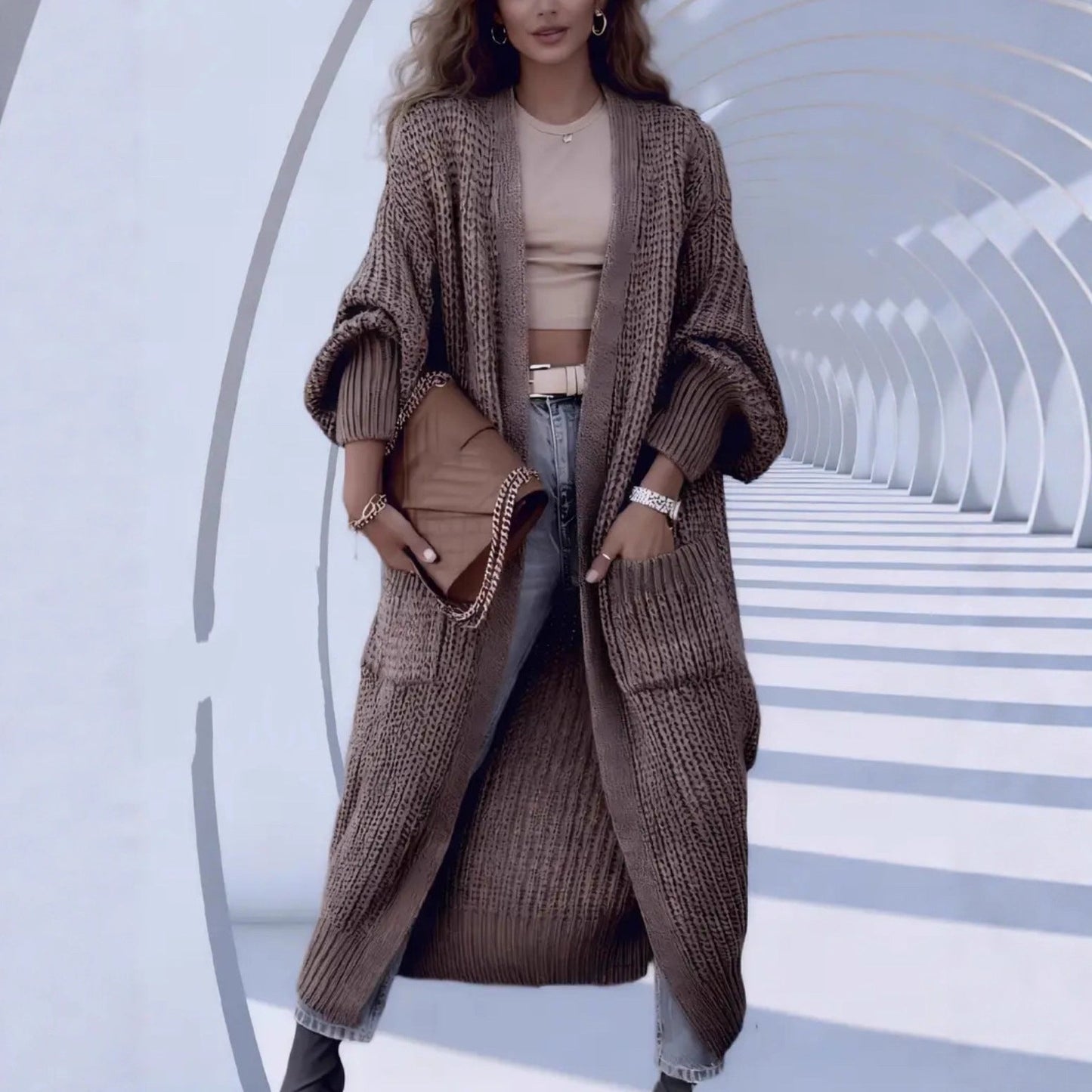 🔥✨Women's elegant knee-length cashmere blend knitted cardigan