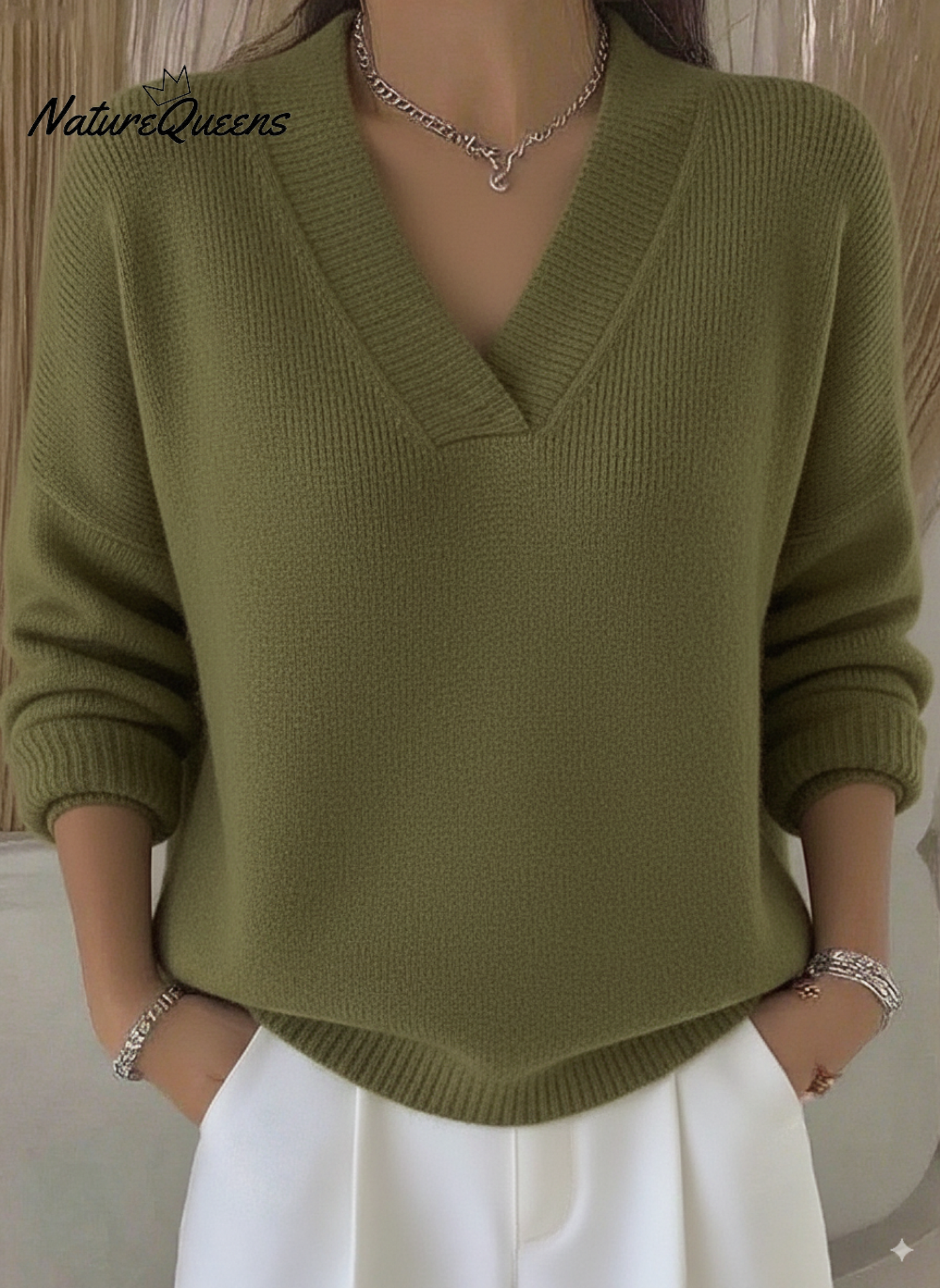 💝💝Women's Casual Solid Color V-neck Sweater Top