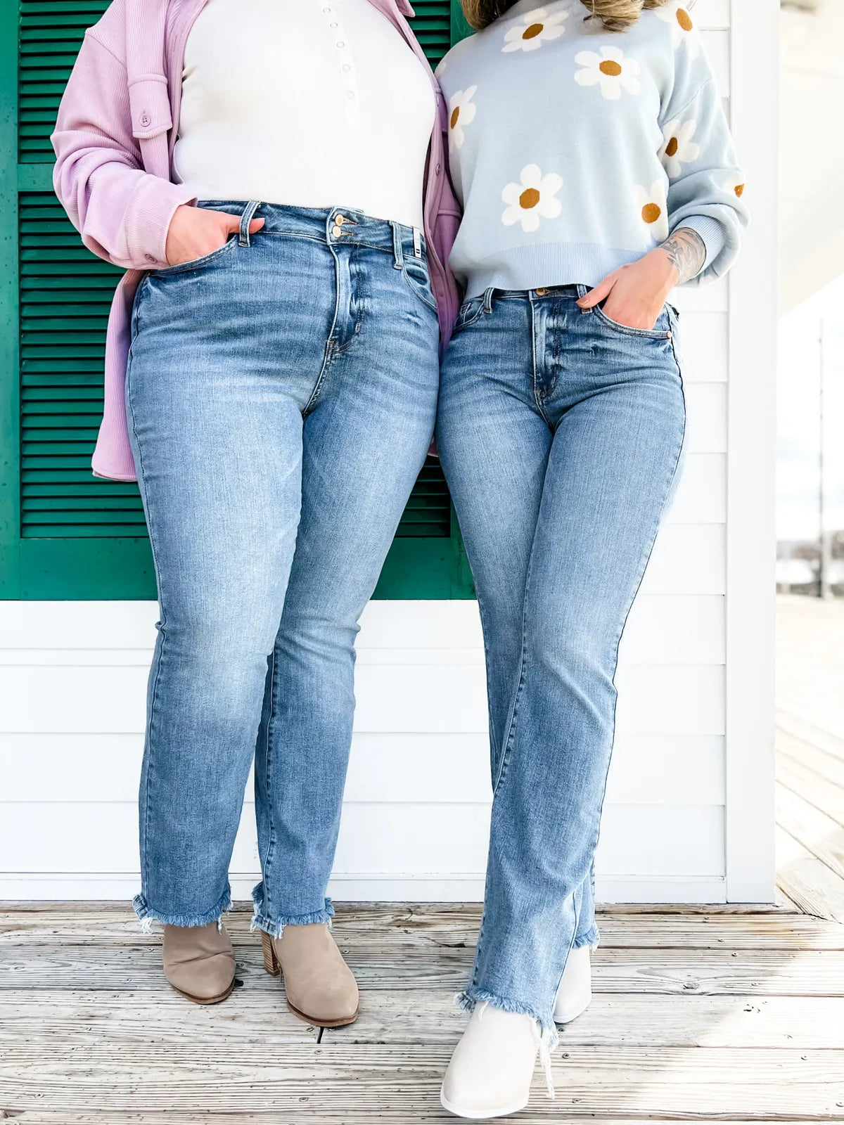 💝💝Vintage Double Button Frayed Hem Bootcut Jeans (Buy 2 Free Shipping)