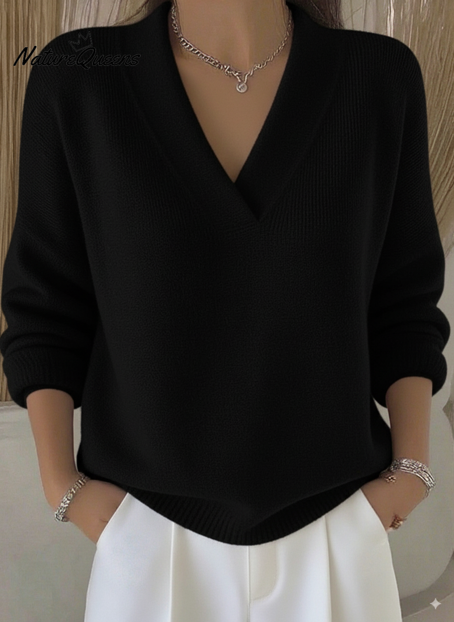 💝💝Women's Casual Solid Color V-neck Sweater Top