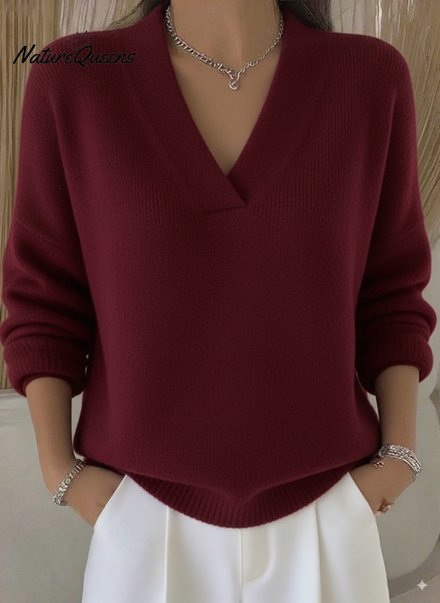 💝💝Women's Casual Solid Color V-neck Sweater Top