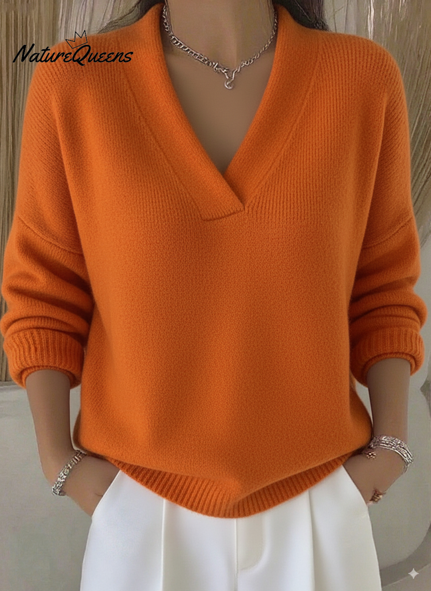 💝💝Women's Casual Solid Color V-neck Sweater Top