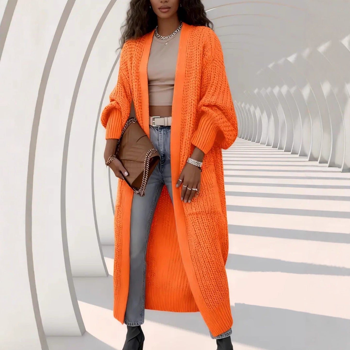 🔥✨Women's elegant knee-length cashmere blend knitted cardigan