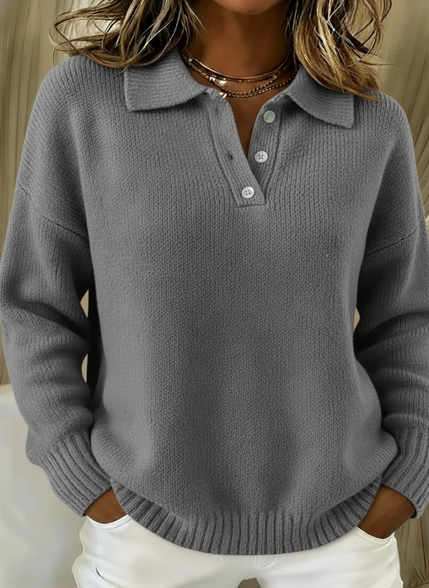 💝💝CLEARANCE SALE🔥Classic Polo Neck Button-Down Solid Color Sweater Top