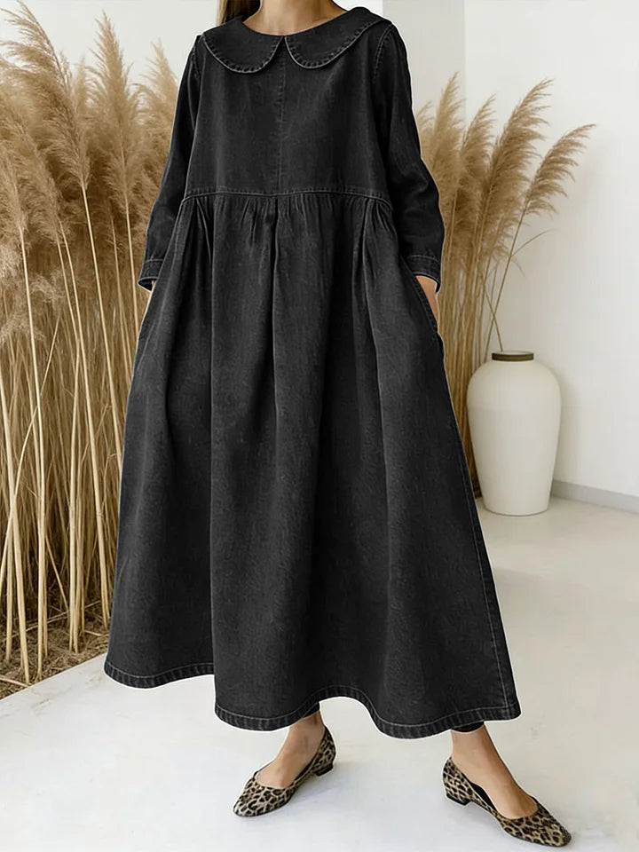 📦📦NEW🔥 Women's Peter Pan Collar Long-sleeved Loose-fitting Casual Denim Dress