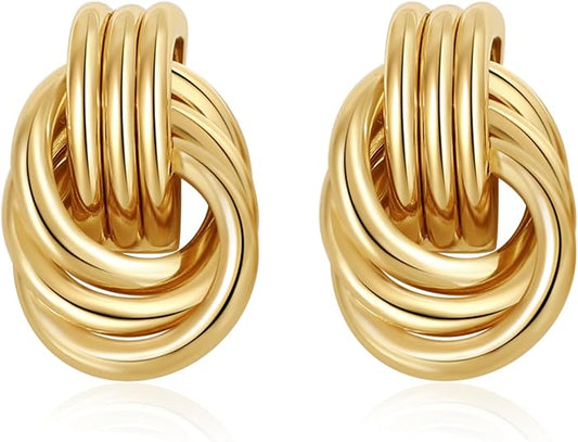 ✨ Gold Plated Knot Drop Earrings for Women — Chunky, Lightweight, Hypoallergenic Statement Jewelry Gifts