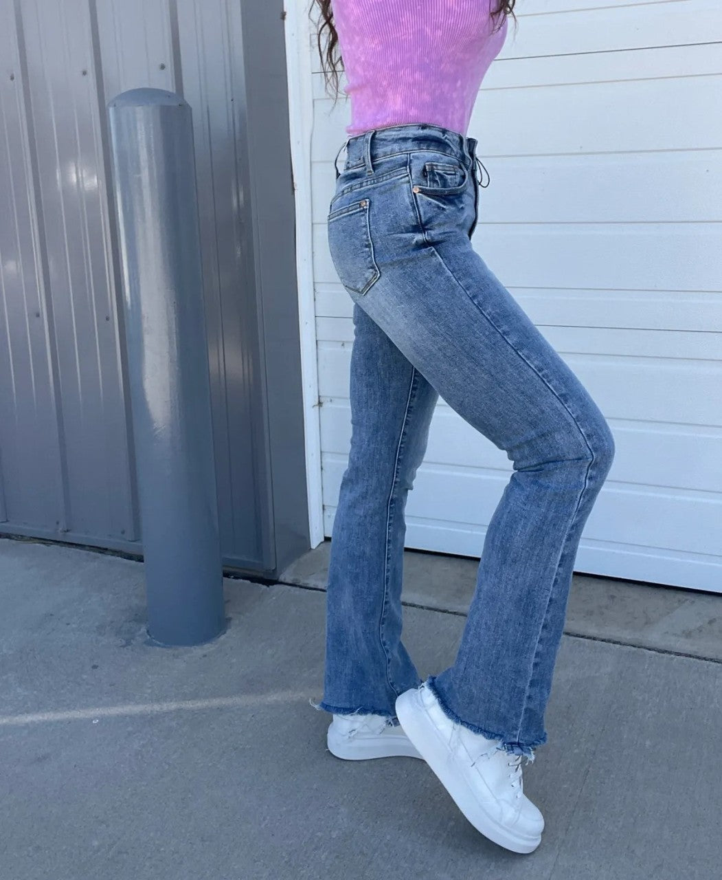 💝💝Vintage Double Button Frayed Hem Bootcut Jeans (Buy 2 Free Shipping)