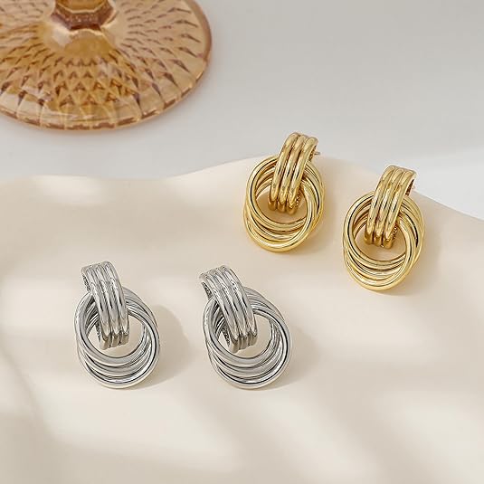 ✨ Gold Plated Knot Drop Earrings for Women — Chunky, Lightweight, Hypoallergenic Statement Jewelry Gifts