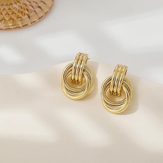 ✨ Gold Plated Knot Drop Earrings for Women — Chunky, Lightweight, Hypoallergenic Statement Jewelry Gifts