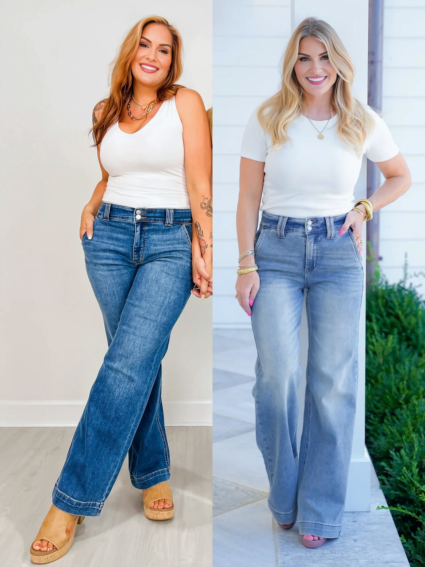 💝💝Judy High Rise Double Button Wide Leg Jeans (Buy 2 Free Shipping)