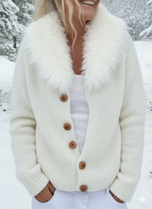 💝💝Women's Retro Fur Collar Knit Sweater Cardigan