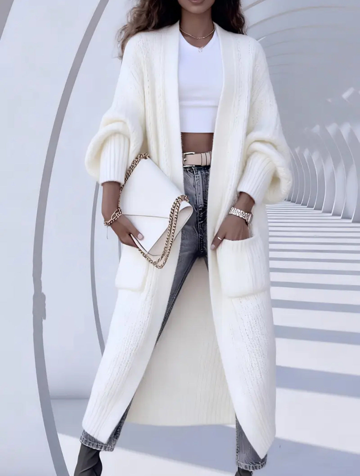 🔥✨Women's elegant knee-length cashmere blend knitted cardigan