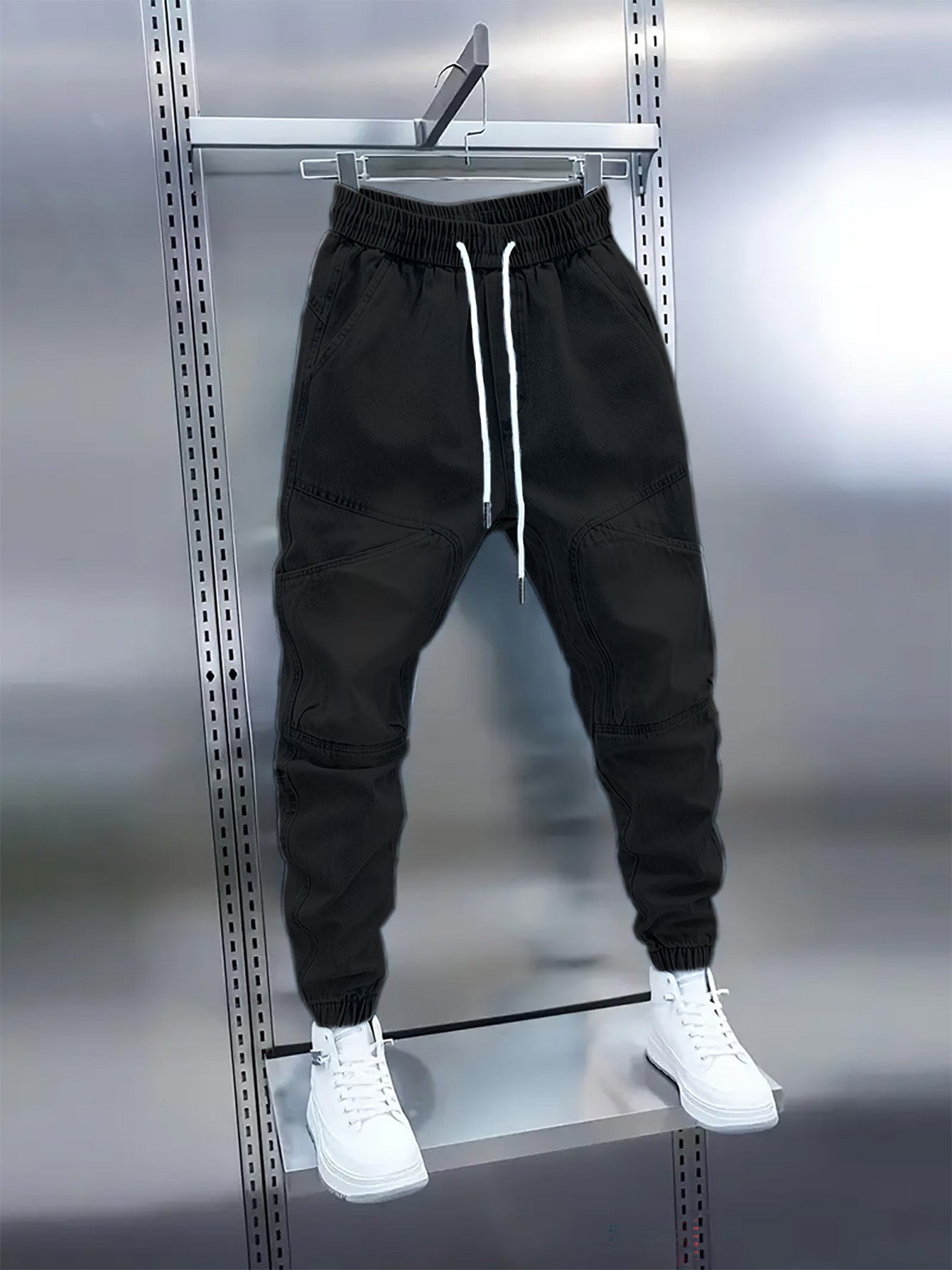 Trendy Men's Patchwork Denim Elastic Waist Jogger Harem Pants