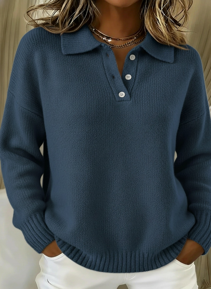 💝💝CLEARANCE SALE🔥Classic Polo Neck Button-Down Solid Color Sweater Top