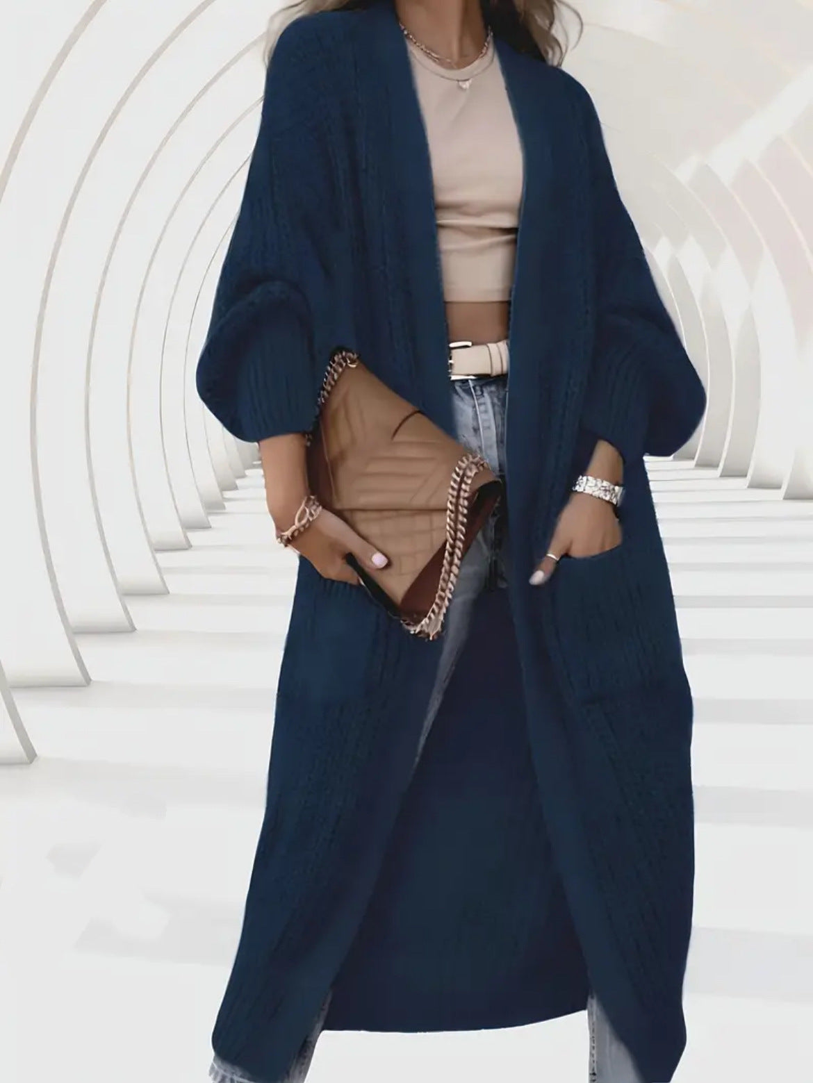 🔥✨Women's elegant knee-length cashmere blend knitted cardigan