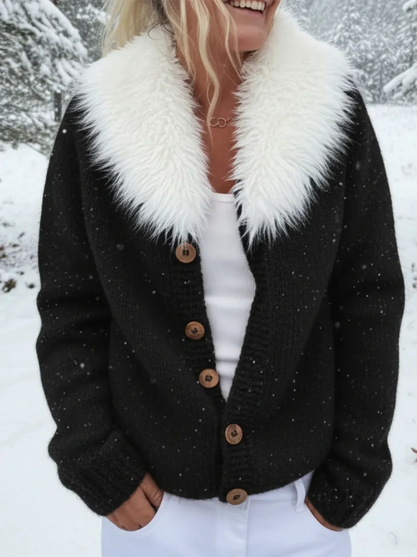 💝💝Women's Retro Fur Collar Knit Sweater Cardigan