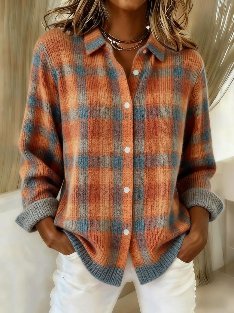 💝💝CLEARANCE SALE🔥 Women's Plaid Print Casual Cotton Buttoned Cardigan Sweater