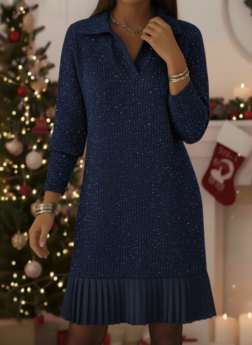 💝💝CLEARANCE SALE🔥Women's Elegant Polo Neck Shimmering Knit Dress