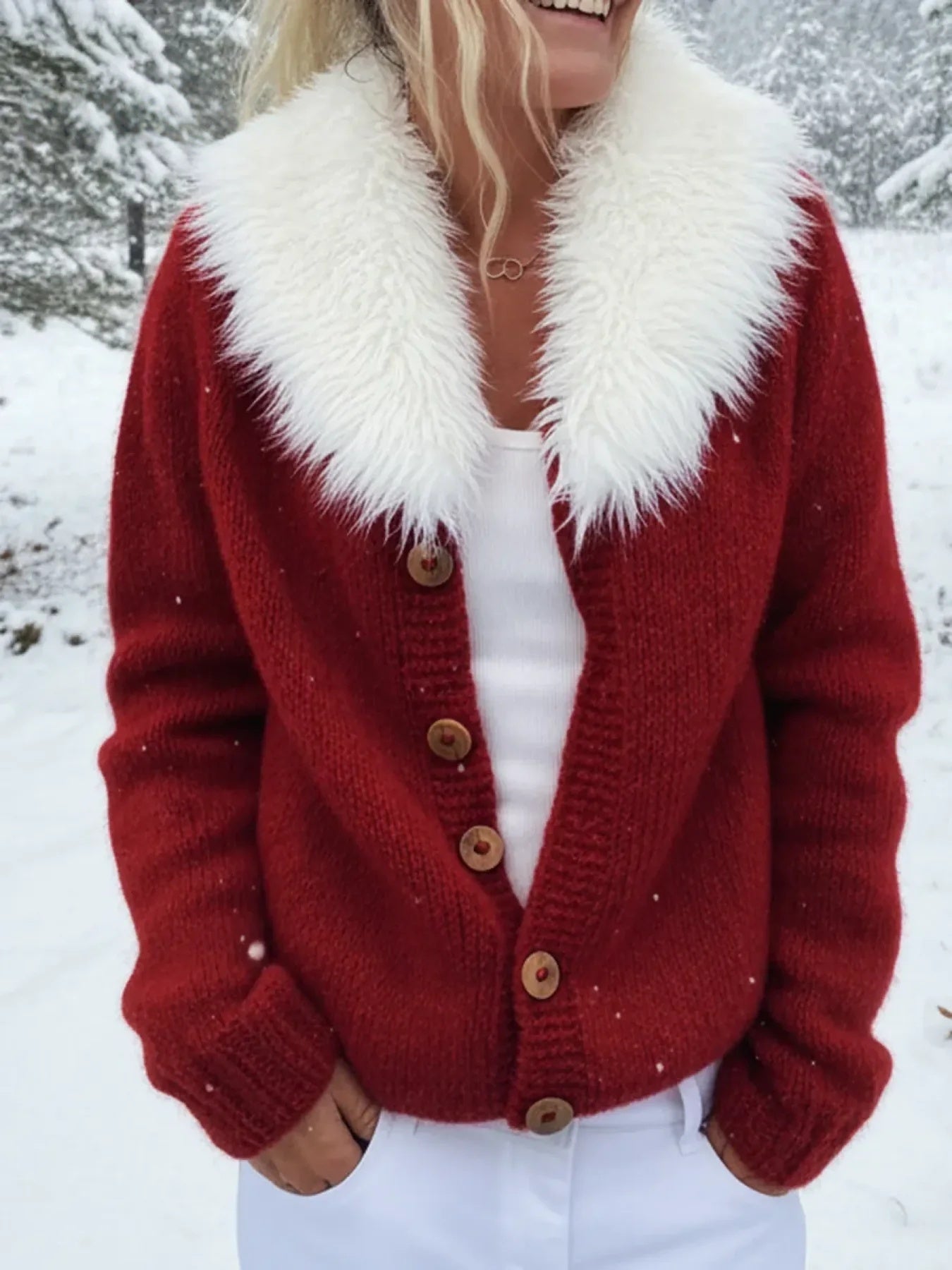 💝💝Women's Retro Fur Collar Knit Sweater Cardigan