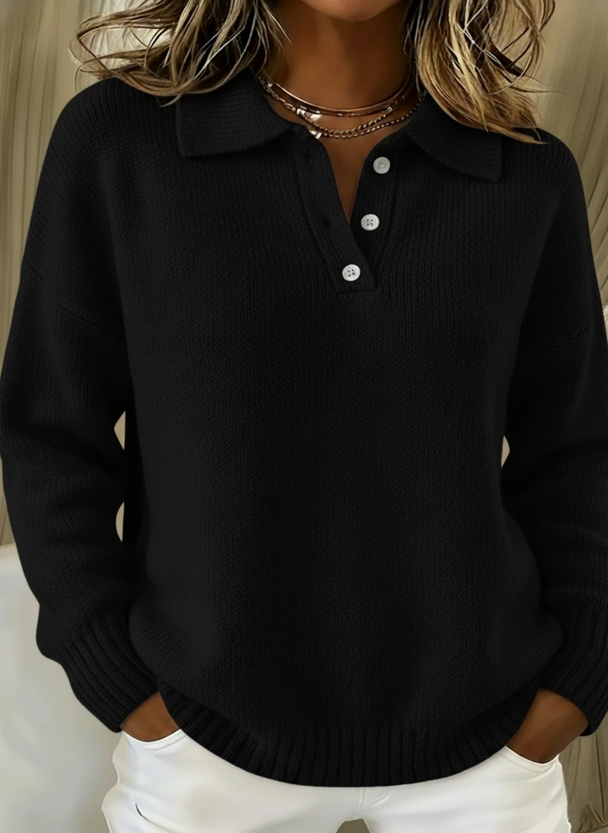 💝💝CLEARANCE SALE🔥Classic Polo Neck Button-Down Solid Color Sweater Top