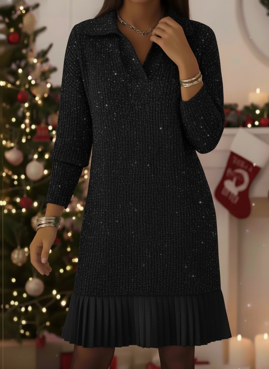 💝💝CLEARANCE SALE🔥Women's Elegant Polo Neck Shimmering Knit Dress