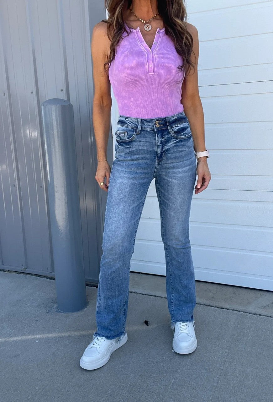 💝💝Vintage Double Button Frayed Hem Bootcut Jeans (Buy 2 Free Shipping)