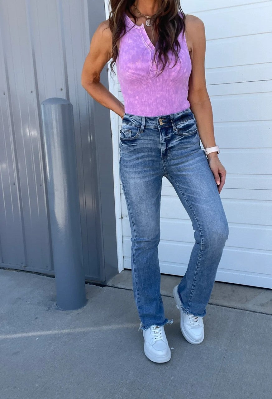 💝💝Vintage Double Button Frayed Hem Bootcut Jeans (Buy 2 Free Shipping)