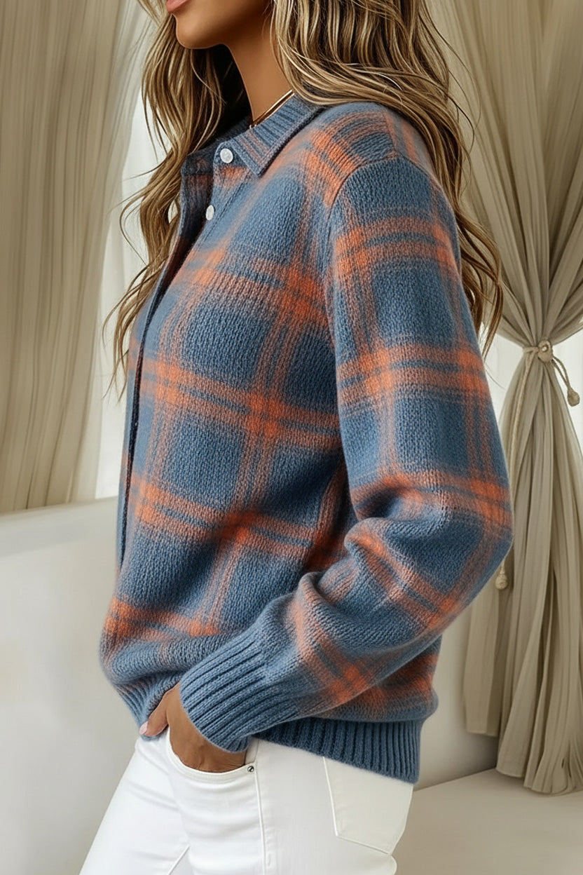 💝💝CLEARANCE SALE🔥 Women's Plaid Print Casual Cotton Buttoned Cardigan Sweater