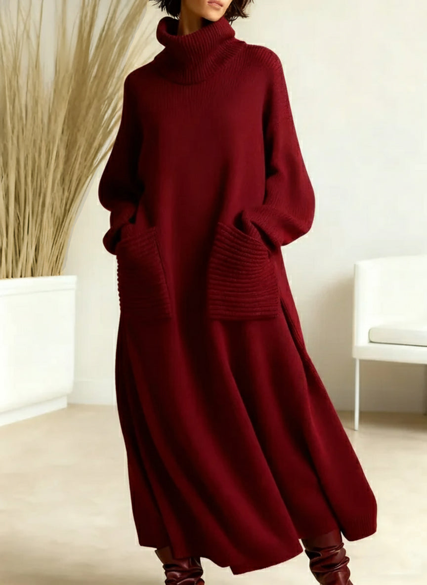 📦📦CLEARANCE SALE🔥 Women's Solid Color High-Neck Long-Sleeve Casual Loose Knit Dress