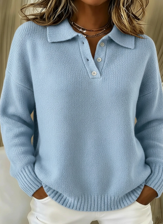 💝💝CLEARANCE SALE🔥Classic Polo Neck Button-Down Solid Color Sweater Top
