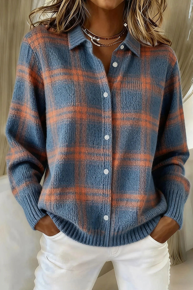 💝💝CLEARANCE SALE🔥 Women's Plaid Print Casual Cotton Buttoned Cardigan Sweater