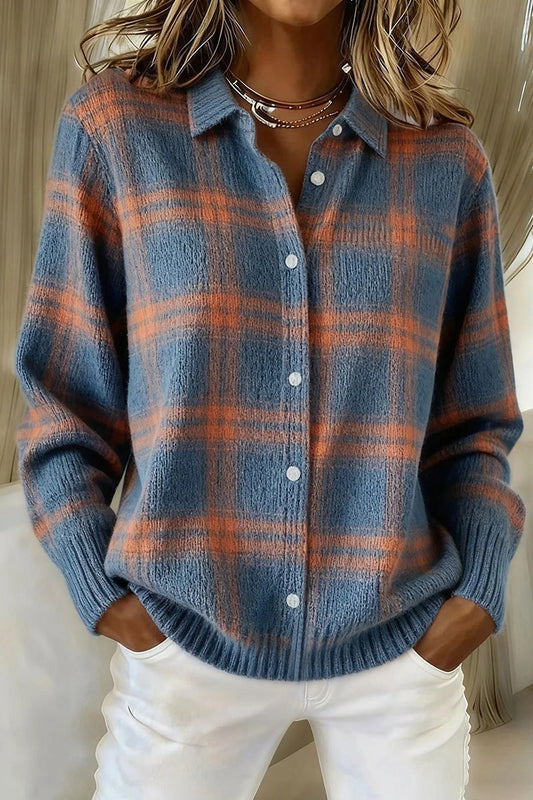 💝💝CLEARANCE SALE🔥 Women's Plaid Print Casual Cotton Buttoned Cardigan Sweater